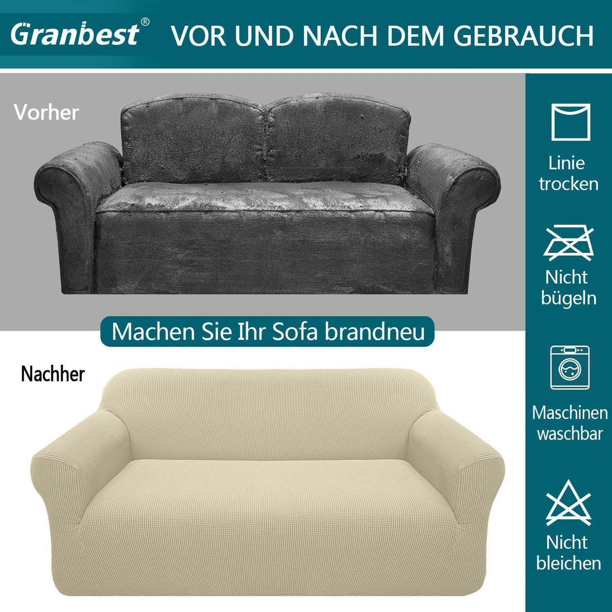 Elastischer Sofabezug 2-Sitzer Khaki – Modern & Schutz für Ihr Sofa