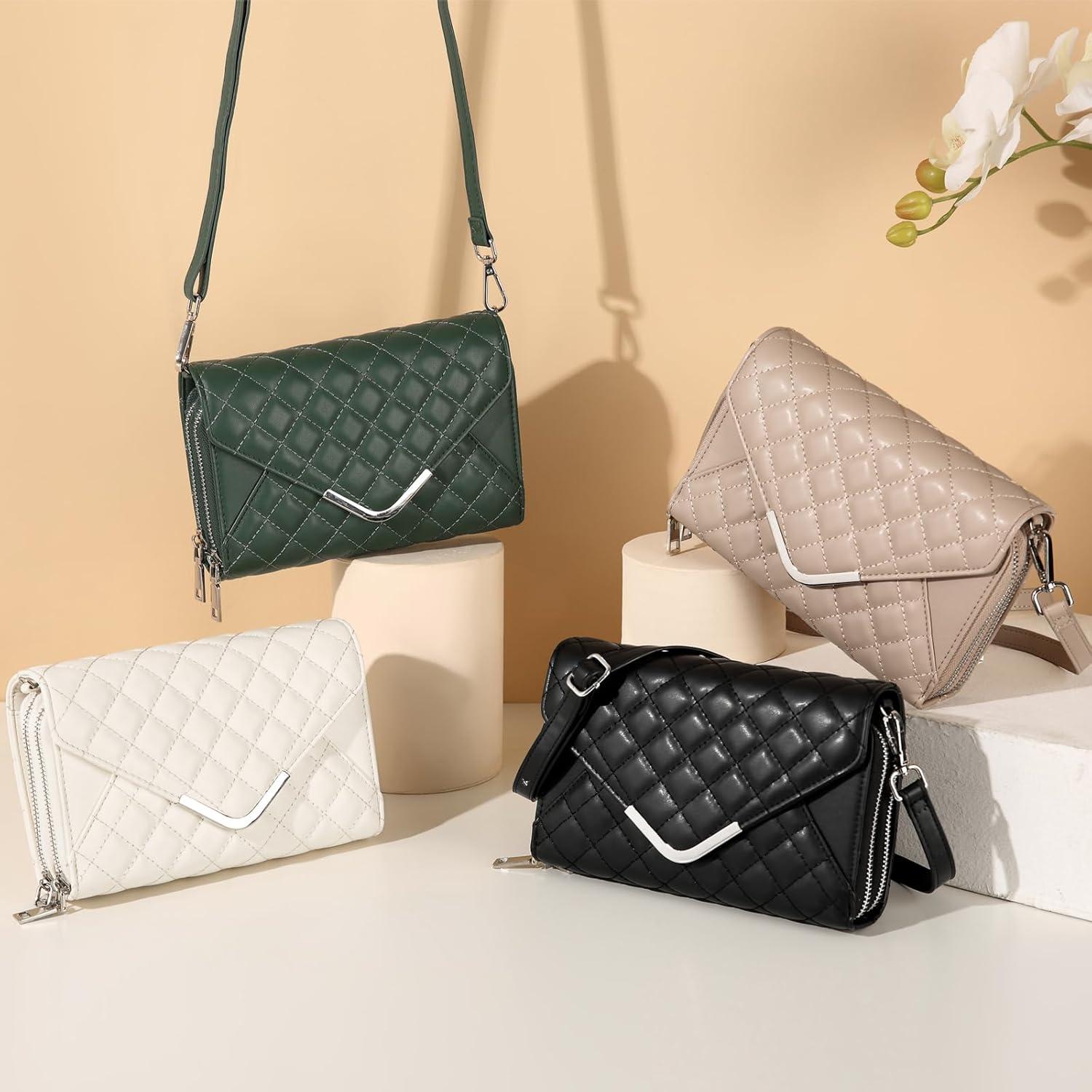 Damen Umhängetasche Klein Leder Gesteppt Crossbody Bag Braun