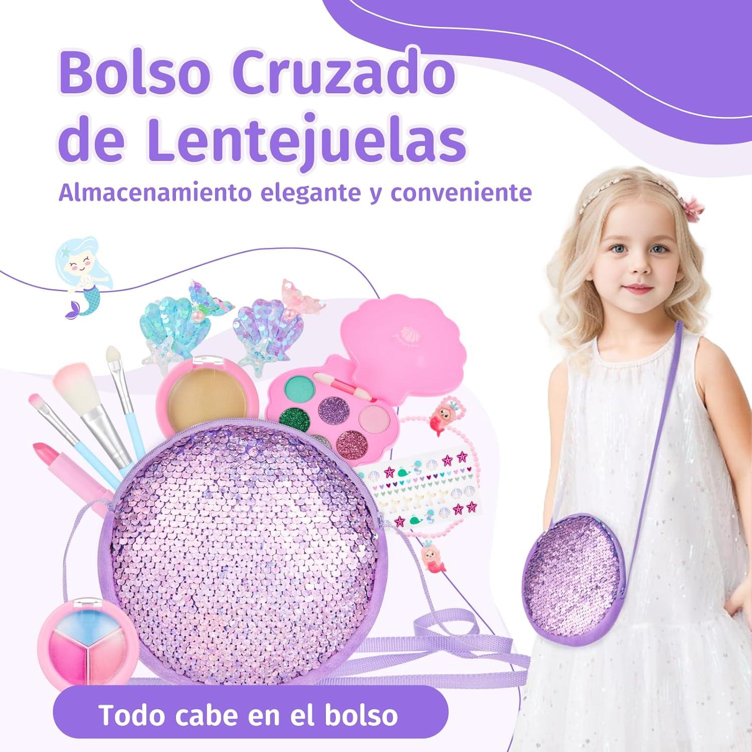Anpro Kinderschminke Set für Mädchen - Glitzerndes Make-up mit Tasche, Spielzeug-Geschenk für Kinder