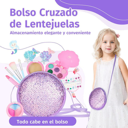 Anpro Kinderschminke Set für Mädchen - Glitzerndes Make-up mit Tasche, Spielzeug-Geschenk für Kinder