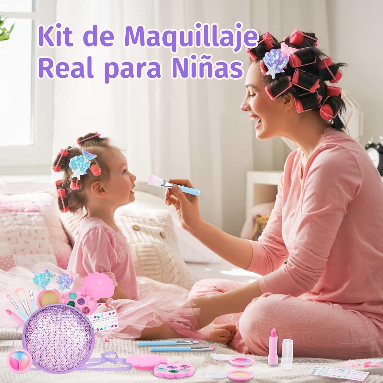 Kinderschminke Set Mädchen waschbares Make-up Umhängetasche Glitzer