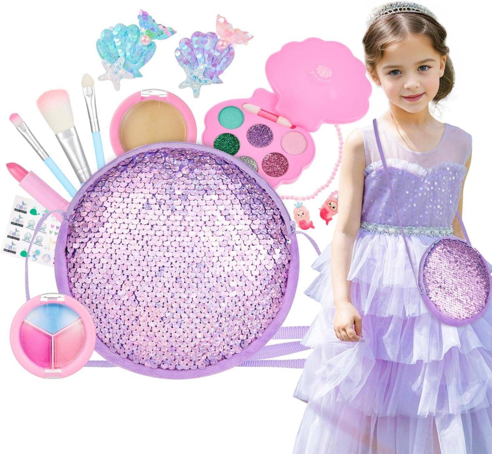 Anpro Kinderschminke Set für Mädchen - Glitzerndes Make-up mit Tasche, Spielzeug-Geschenk für Kinder