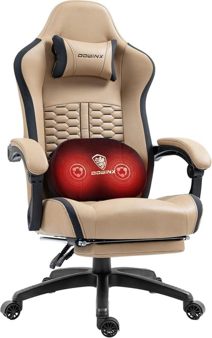 Gaming Stuhl mit Massage und Lendenstütze, Fußstütze, Taschenfedern