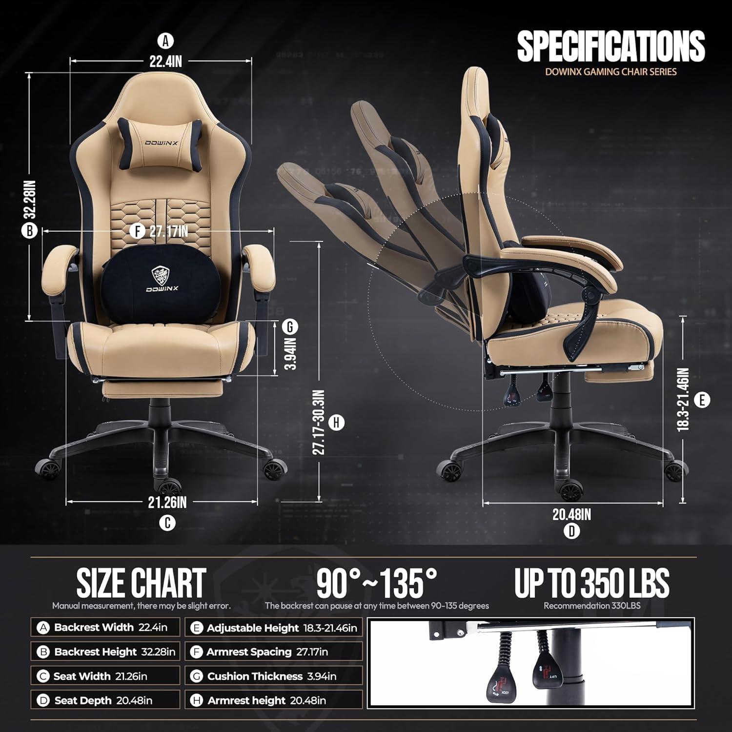 Gaming Stuhl mit Massage und Lendenstütze, Fußstütze, Taschenfedern