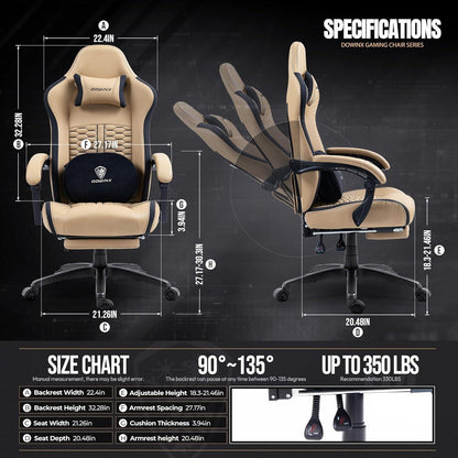 Gaming Stuhl mit Massage und Lendenstütze, Fußstütze, Taschenfedern