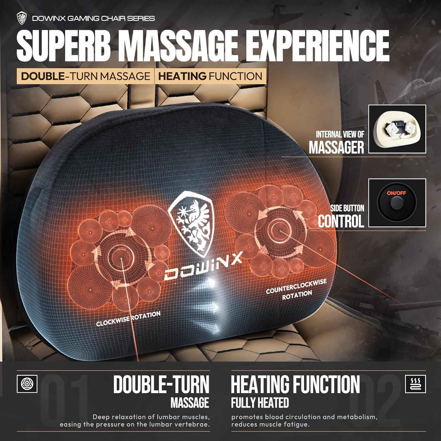 Dowinx Gaming Stuhl mit Massage Lendenwirbelstütze, Taschenfederkissen, Fußstütze - Braun