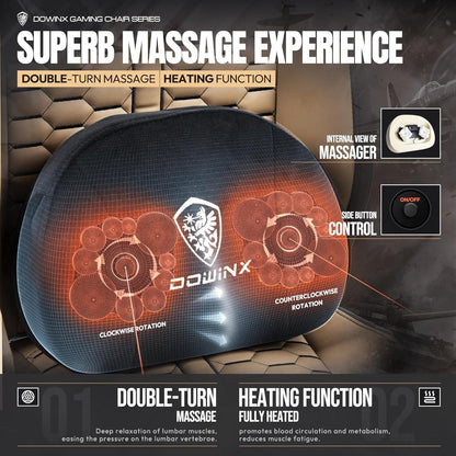 Dowinx Gaming Stuhl mit Massage Lendenwirbelstütze, Taschenfederkissen, Fußstütze - Braun