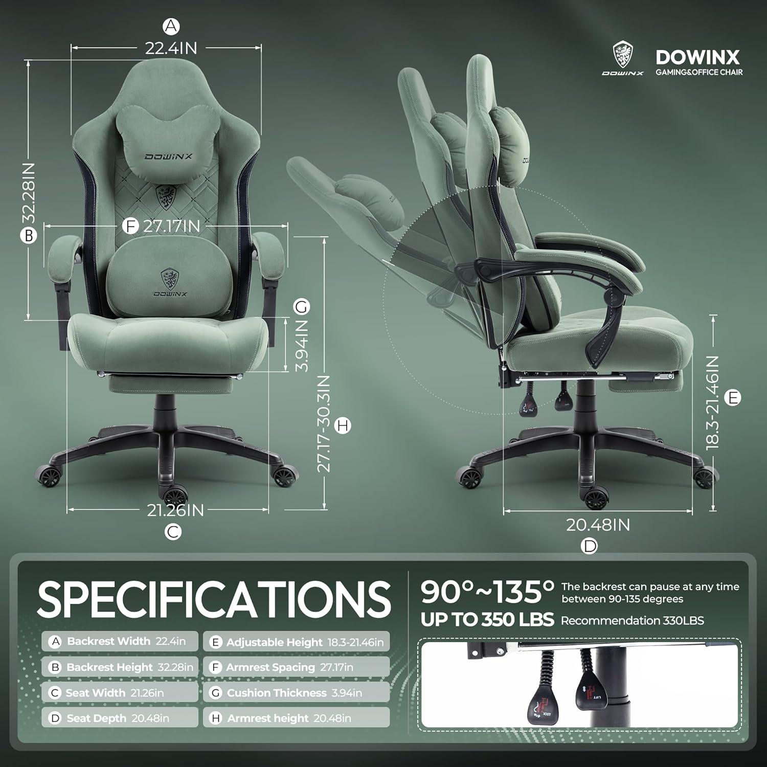 Dowinx Gaming Stuhl mit Massage und Fußstütze, Grün