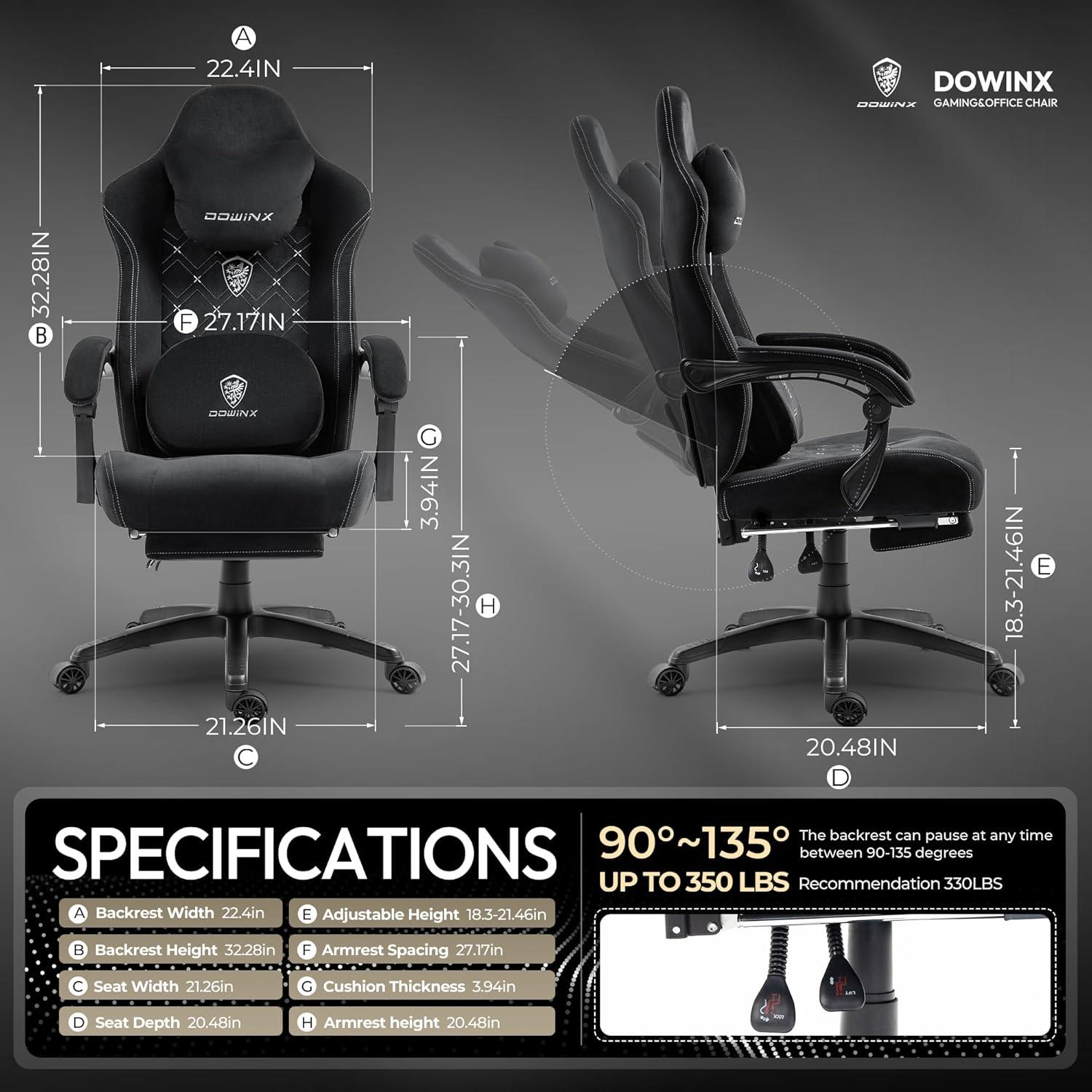 Dowinx Gaming Stuhl mit beheizter Massage Lendenwirbelstütze