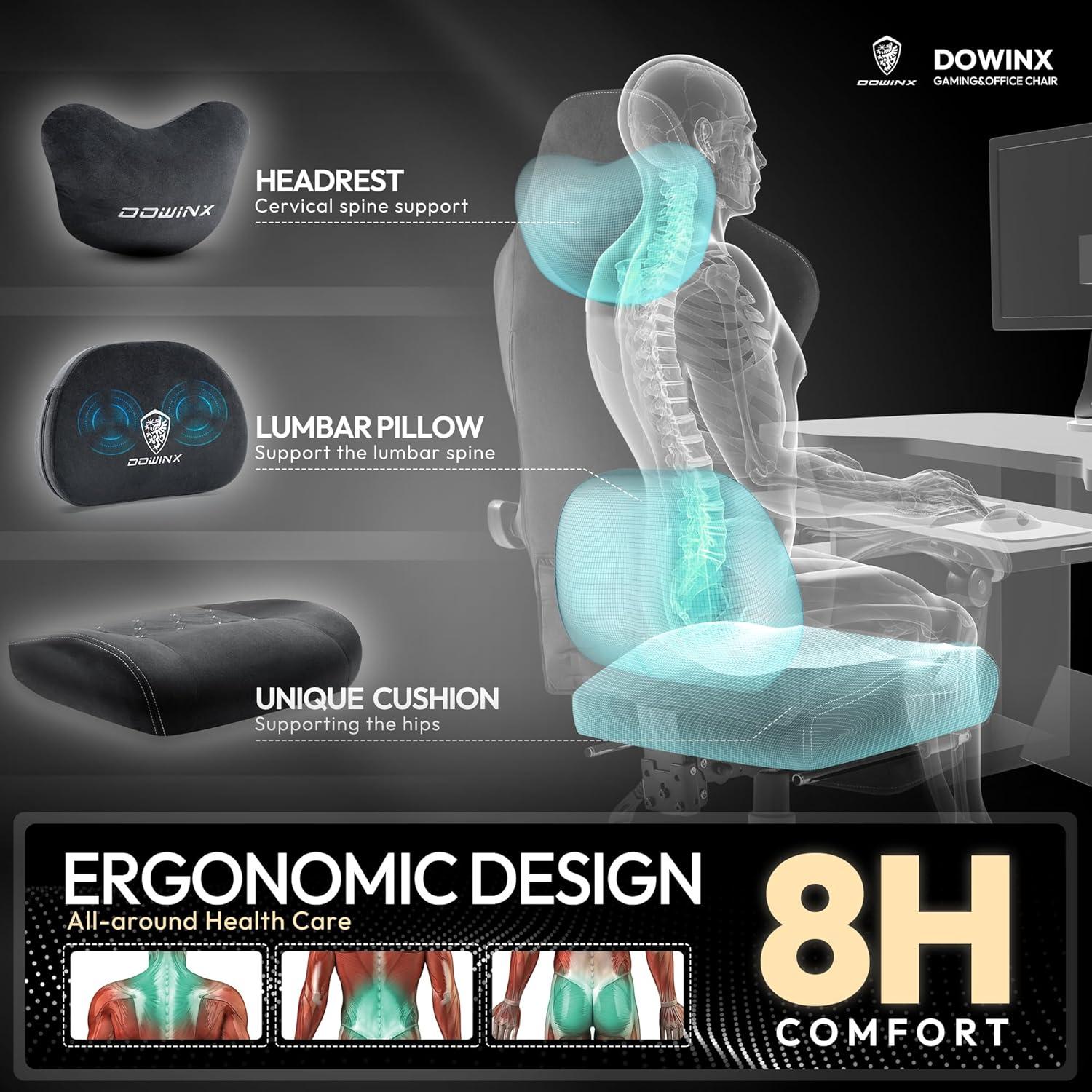 Gaming Stuhl mit beheizter Massage und Fußstütze, ergonomisch, Schwarz