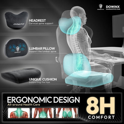 Gaming Stuhl mit beheizter Massage und Fußstütze, ergonomisch, Schwarz