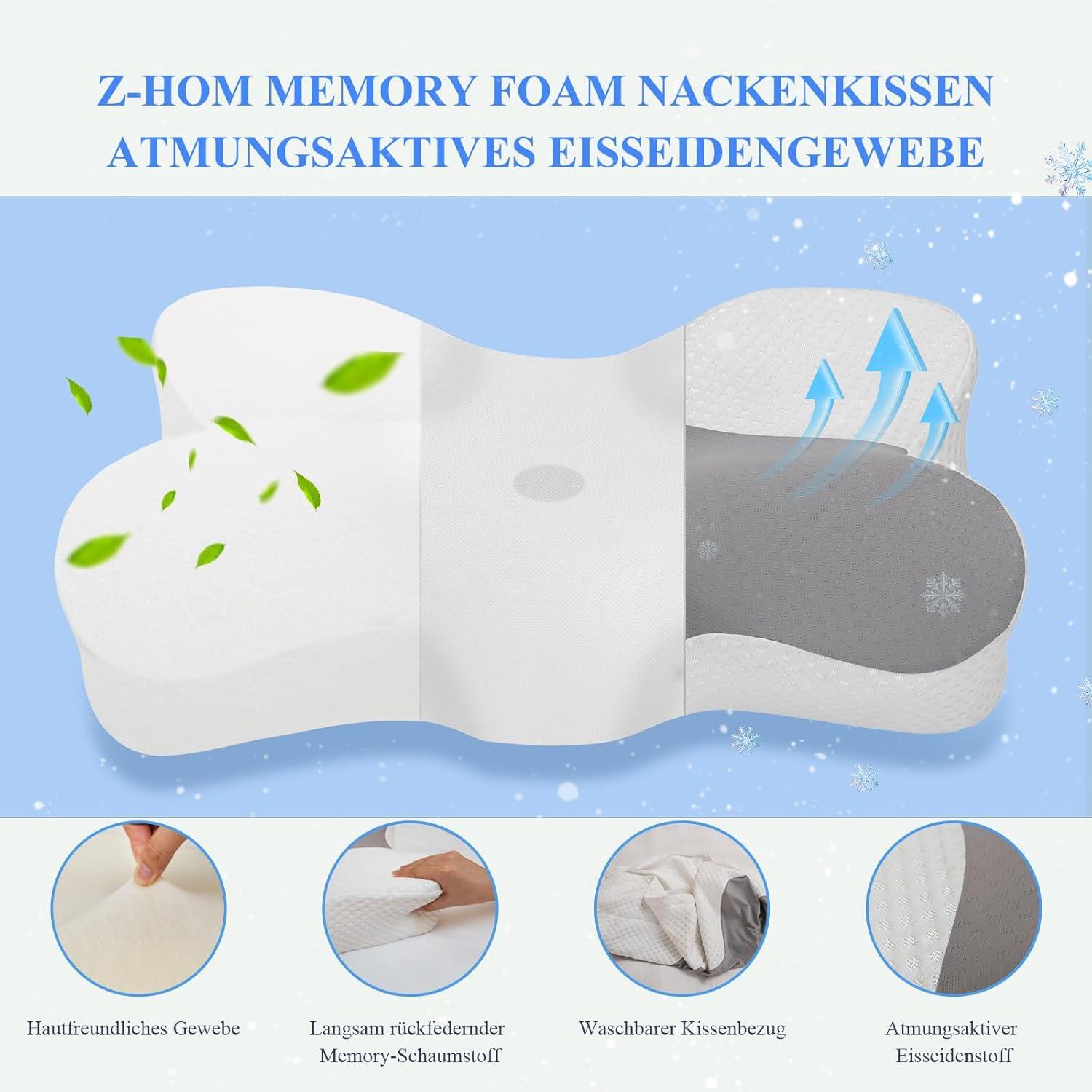 Memory Foam Nackenkissen Orthopädisches Kopfkissen 36x60x8/13 cm
