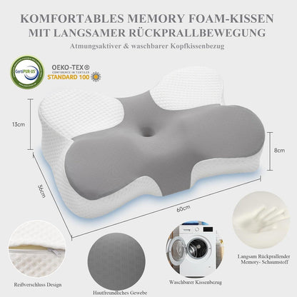 Orthopädisches Memory Foam Nackenkissen 36×60 cm, Seitenschläfer, Rückenschläfer, Bauchschläfer