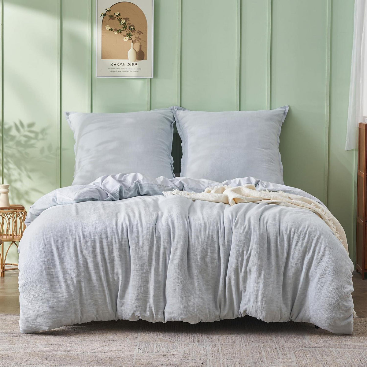 Musselin Bettwäsche Set 200x200 cm, Hellblau – Atmungsaktiv & Weich