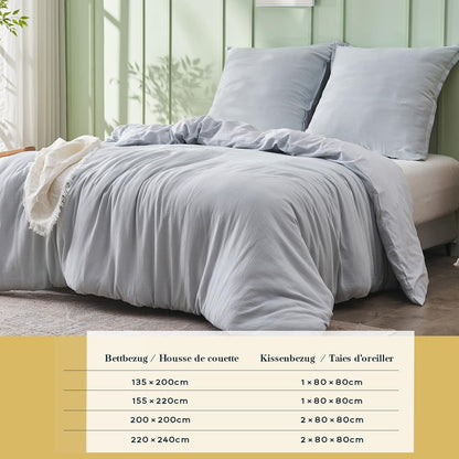 Musselin Bettwäsche Set 200x200 cm, Hellblau – Atmungsaktiv & Weich