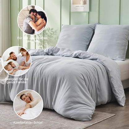Musselin Bettwäsche Set 200x200 cm, Hellblau – Atmungsaktiv & Weich