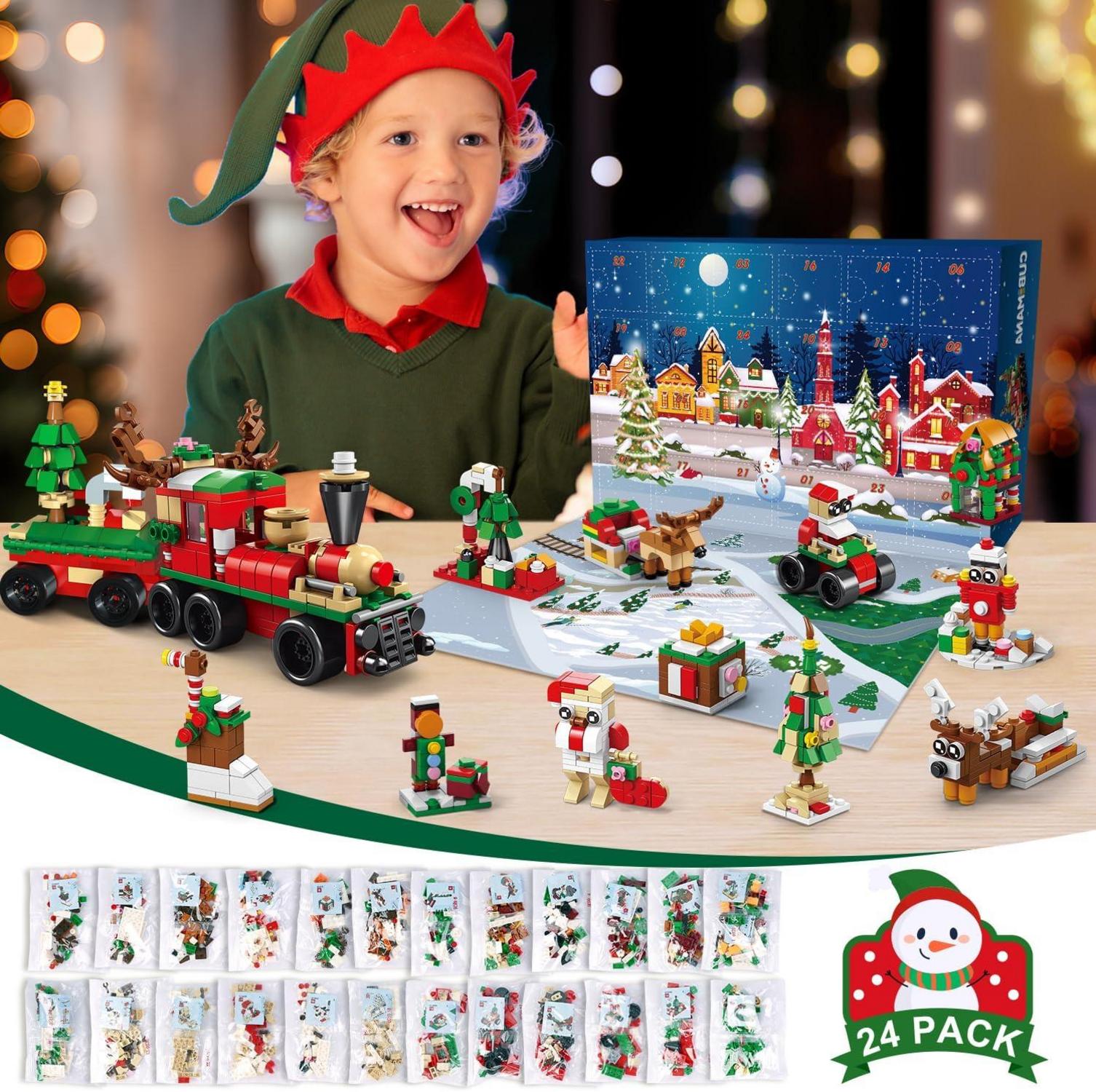 Adventskalender 2024 Kinder Weihnachts Bausatz Spielset Eisenbahn Bausteine
