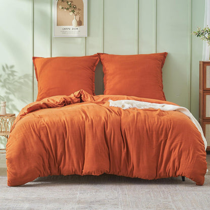 Musselin Bettwäsche Set 220x240 cm, Atmungsaktiv & Weich, Orange Gebrannt