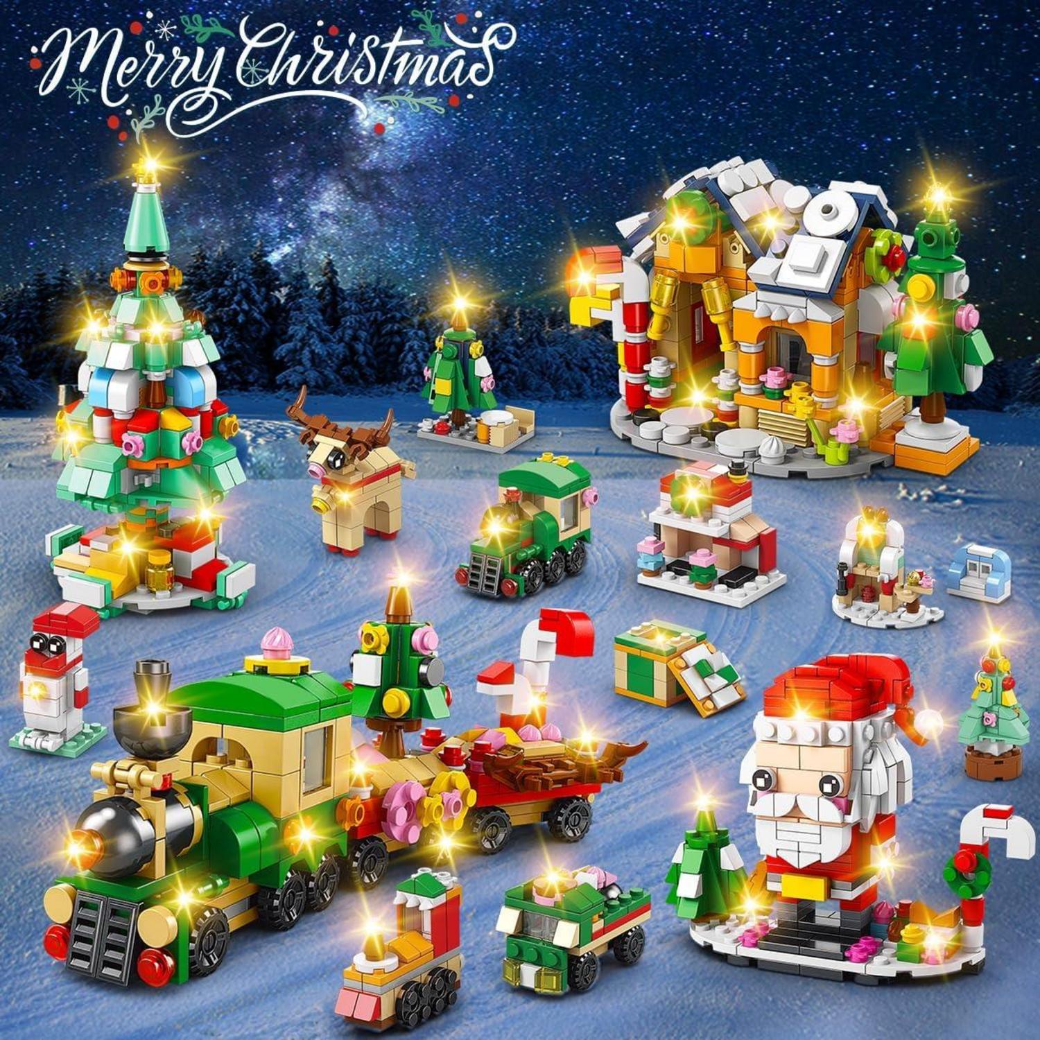 Weihnachtsbausätze mit LED-Licht für Kinder 24er-Pack 1122-teilig