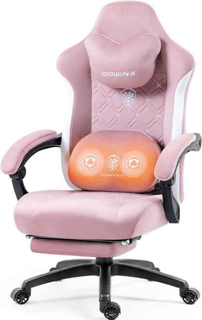 Gaming Stuhl mit Massage und Fußstütze, Rosa