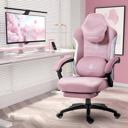 Dowinx Gaming Stuhl Stoff Massage Lendenstütze Fußstütze