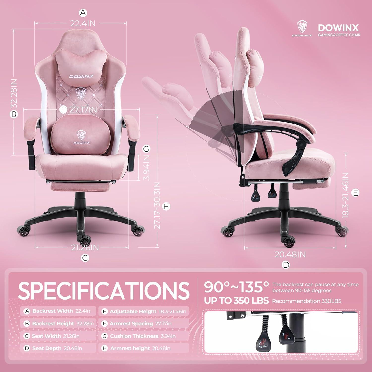 Gaming Stuhl mit Massage und Fußstütze, Rosa