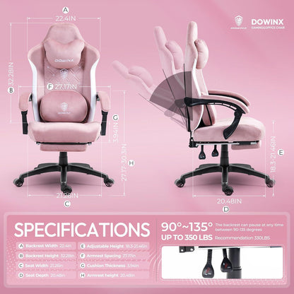 Gaming Stuhl mit Massage und Fußstütze, Rosa