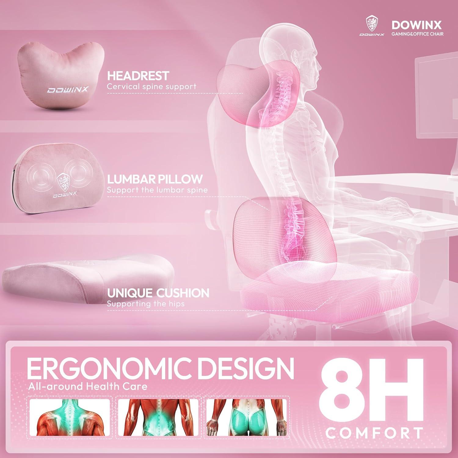 Gaming Stuhl Stoff Massage Lendenstütze Fußstütze 150 kg - Rosa