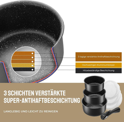 7tlg. Induktions Kochtopf Set mit abnehmbarem Griff, alle