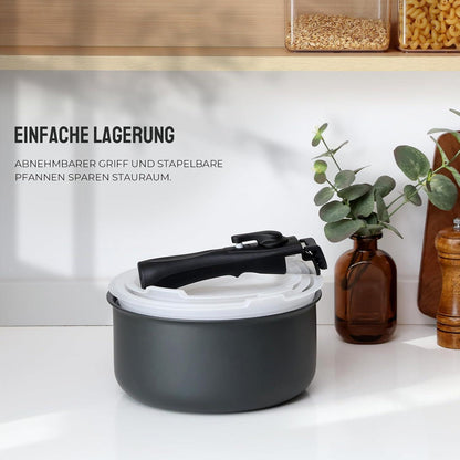 Kochtopf Set 16cm+18cm+20cm, abnehmbarer Griff, induktionsgeeignet