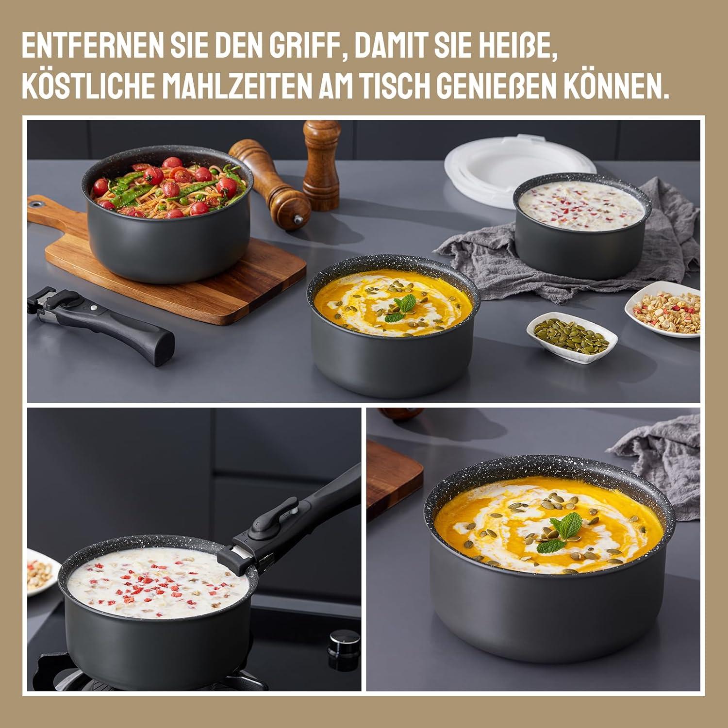 Induktions Kochtopf Set mit abnehmbarem Griff für alle Herdarten