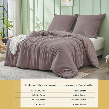 Musselin Bettwäsche Set 200x200 cm, Kaffee Grau
