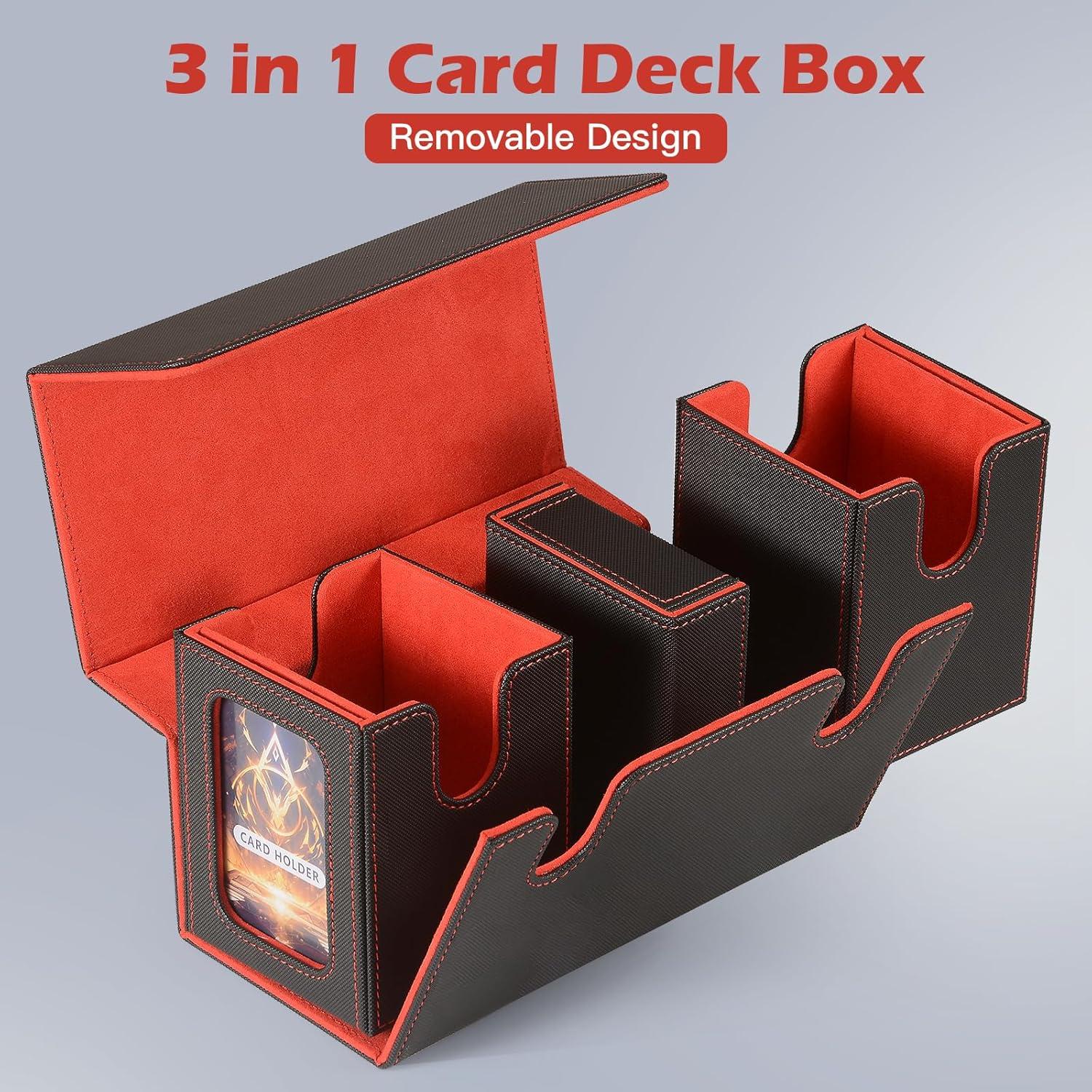 CHEPULA MTG Deck Box Premium Magic 3 in 1 Magnetic Sammelkarten Schwarz Rot