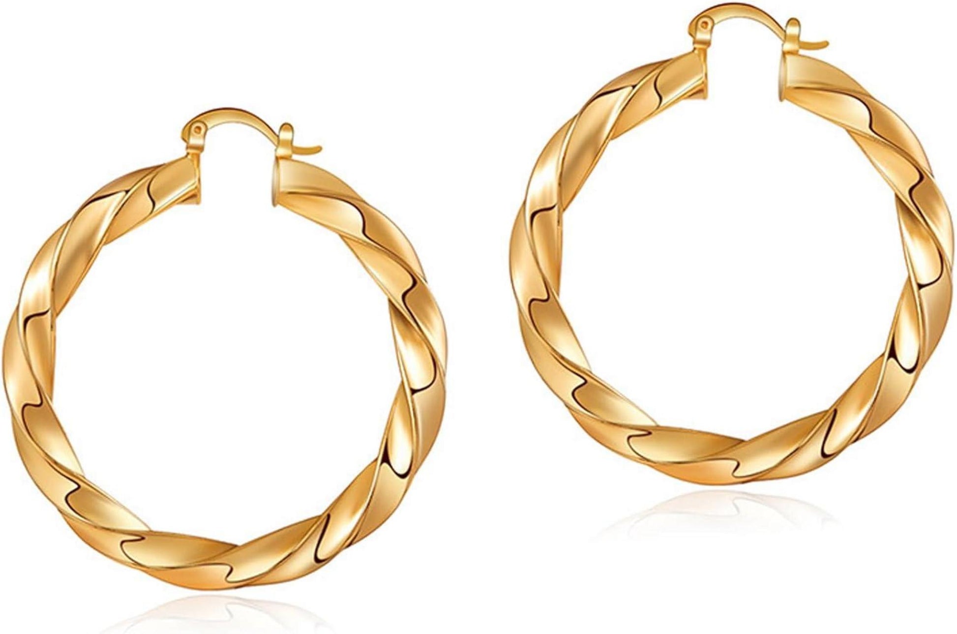 Moderne Klobige 18K Gold Creolen Damen Ohrringe Zirkonia