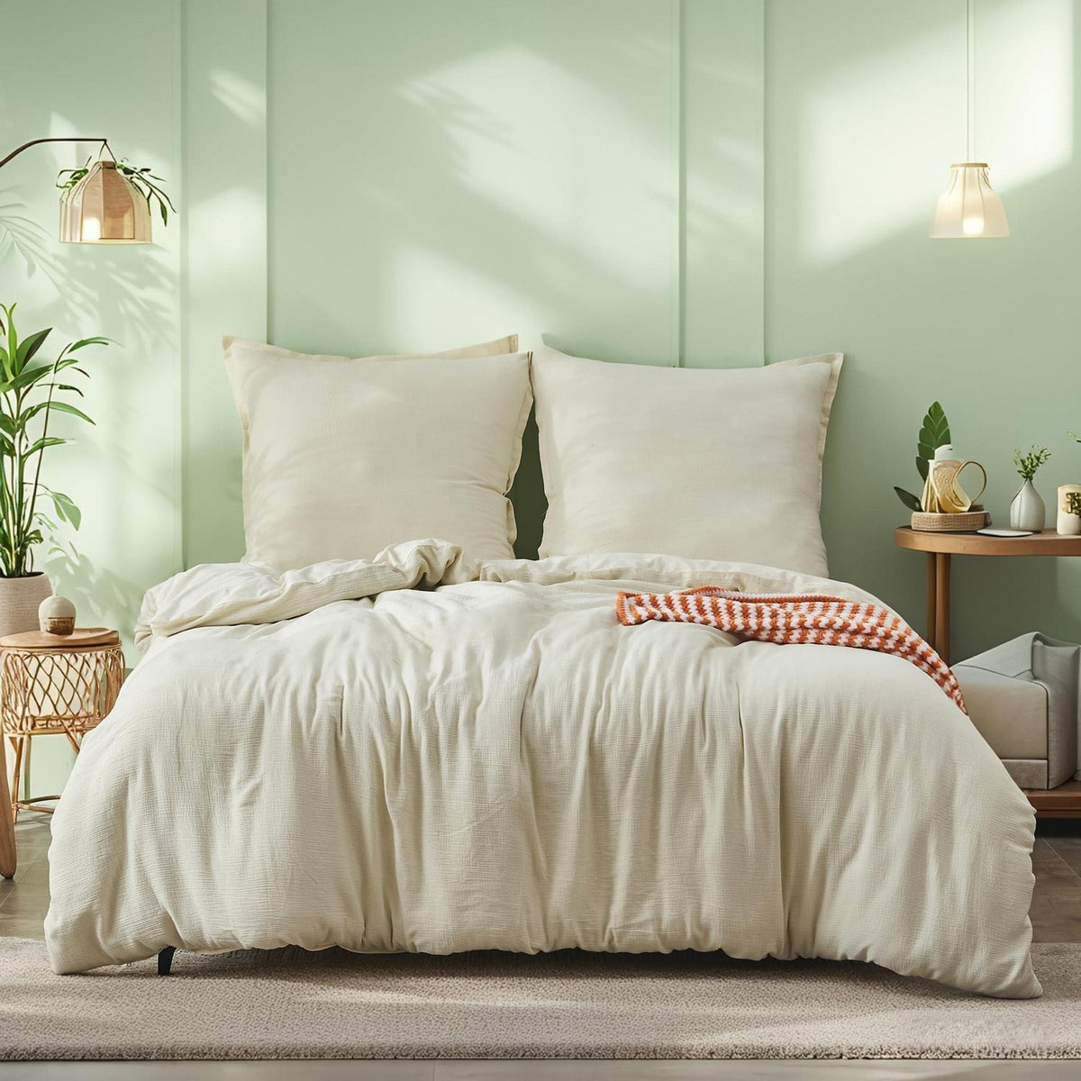Musselin Bettwäsche Set 220x240 cm – Atmungsaktiv & Weich, Beige