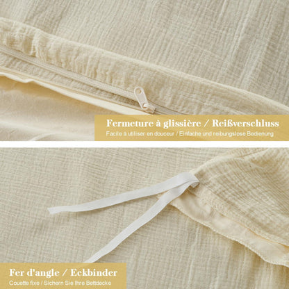 Musselin Bettwäsche Set 220x240 cm – Atmungsaktiv & Weich, Beige