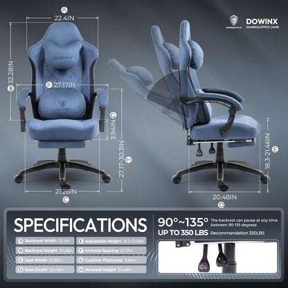 Gaming Stuhl mit Massage und Heizung, Lendenstütze, Tasche, Fußstütze