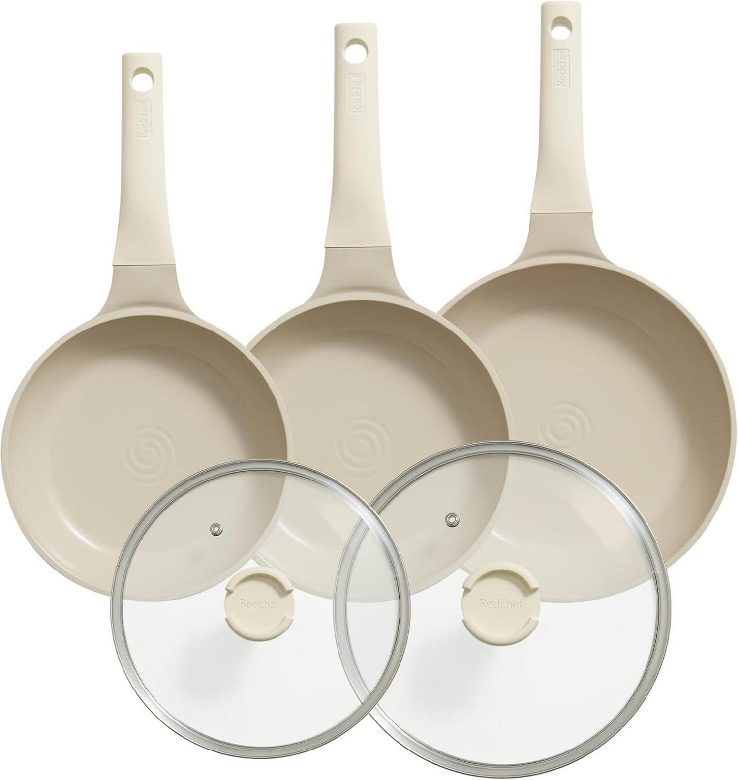 Antihaft Keramik Pfannenset Induktion 5-teilig 20/24/28cm Beige