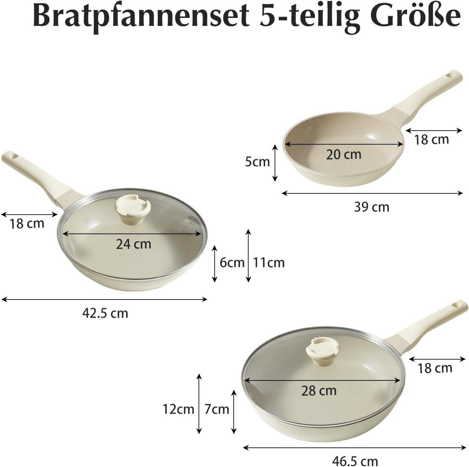 Redchef 5-teiliges Keramik Pfannenset Induktion 20/24/28 cm mit Deckel