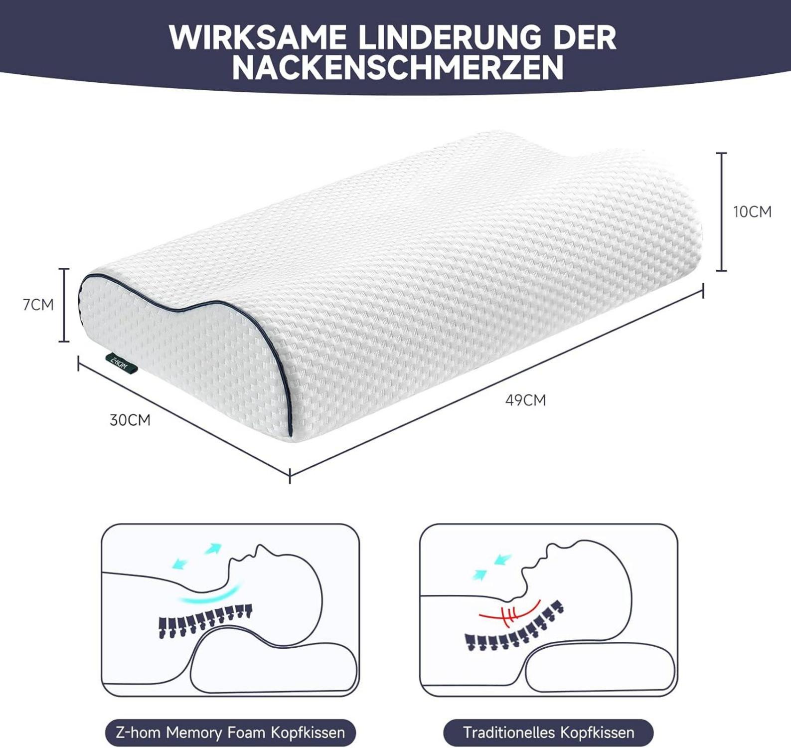 Orthopädisches Memory Foam Nackenstützkissen Seitenschläfer 49x36 cm