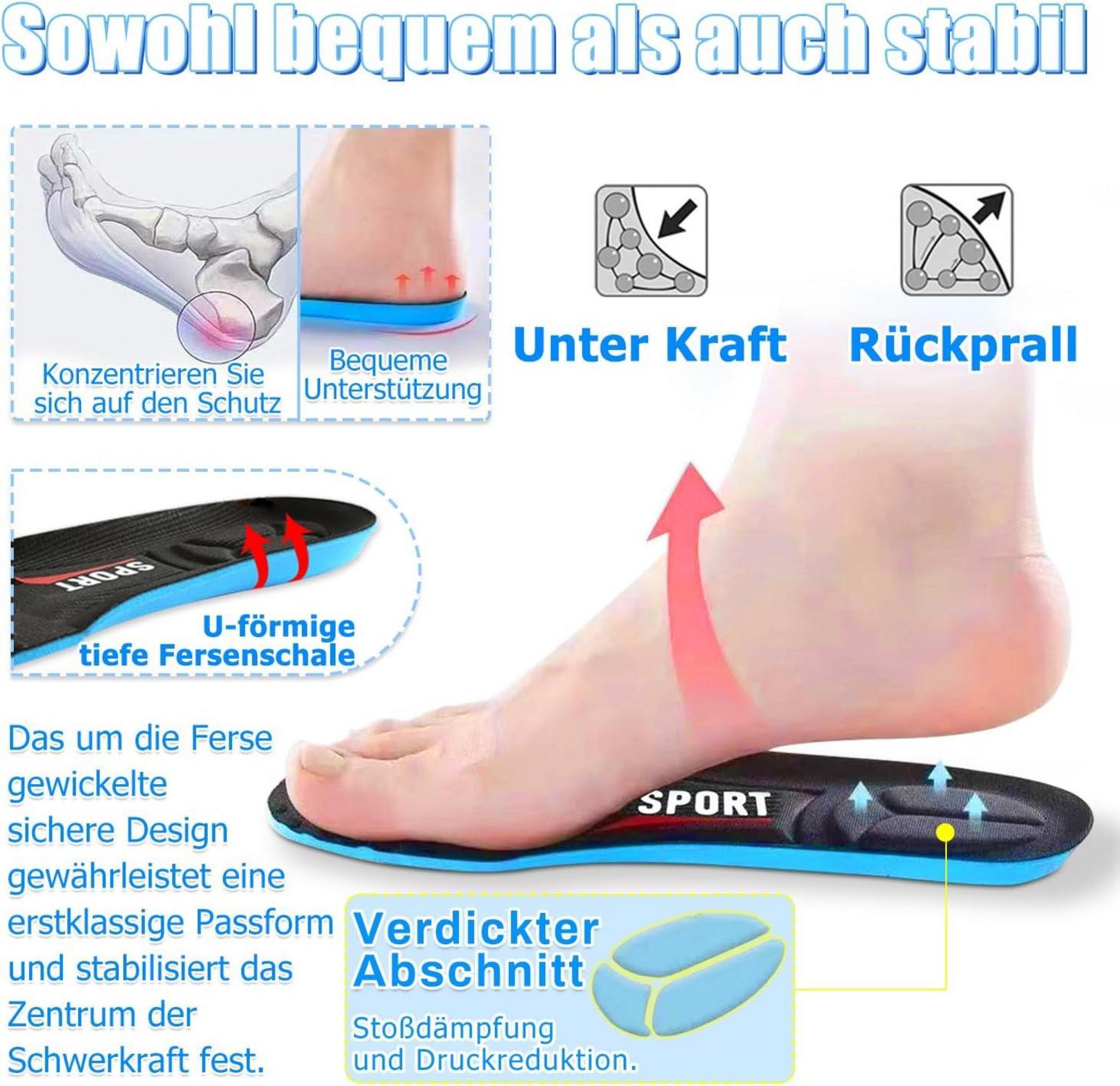 2er Pack Komfort Einlegesohlen für Herren Damen Arbeitsschuhe