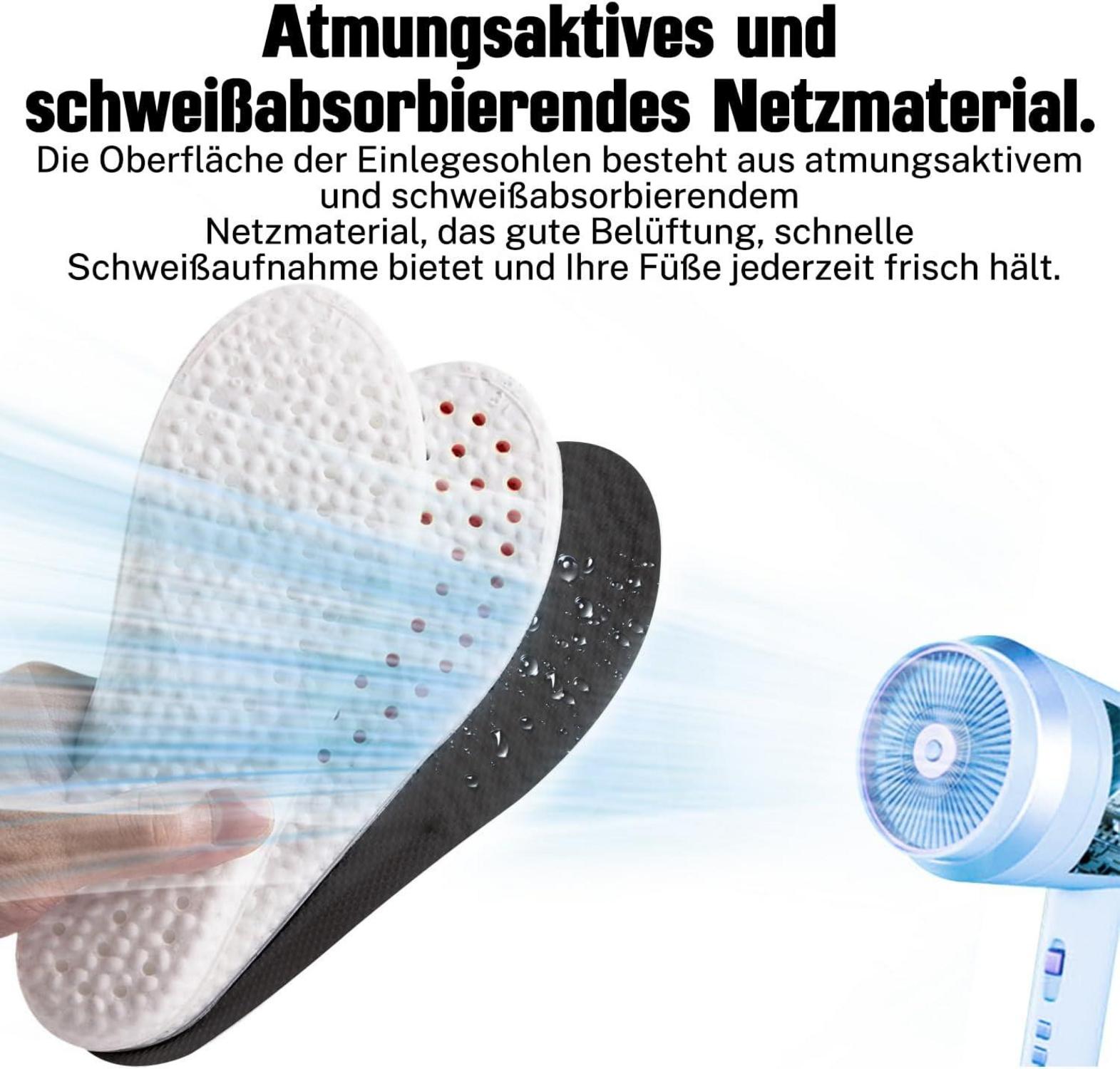 2 Paar Komfort Sport Einlegesohlen - Stoßdämpfend & Atmungsaktiv - Für Wandern, Laufen, Fitness - Größe 40-41