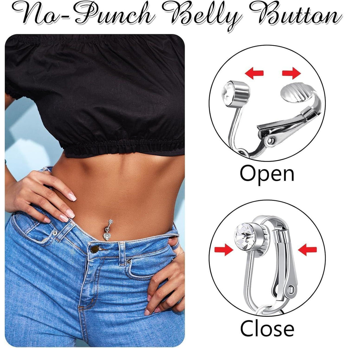 Fake Bauchnabelpiercing Set mit Schmetterling & Herz Anhänger