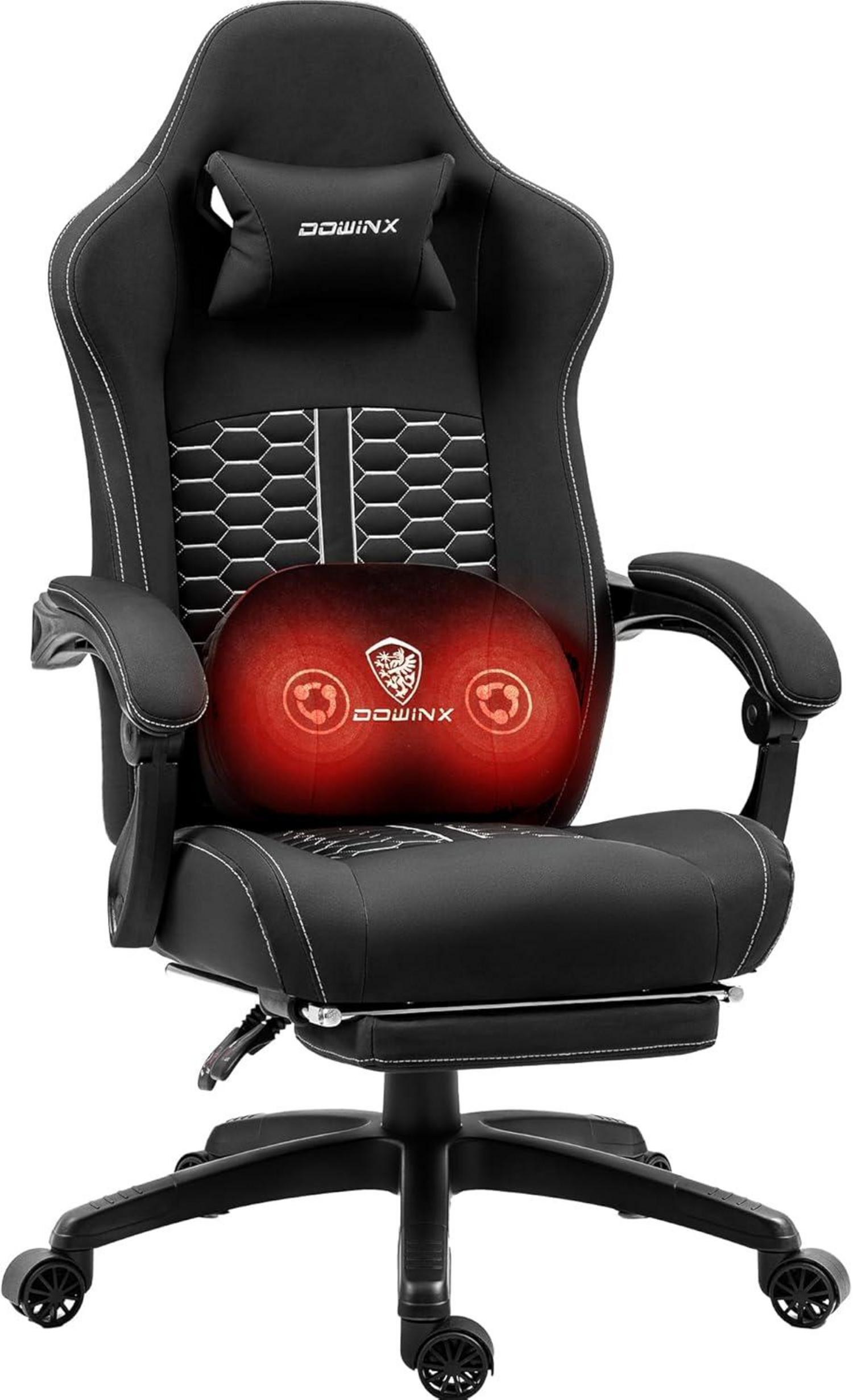 Gaming Stuhl mit beheizter Massage Lendenwirbelstütze und Fußstütze