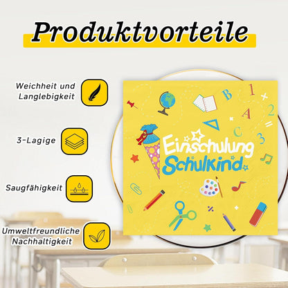Servietten Einschulung Schulanfang ABC Deko 3-lagig 40Stück für
