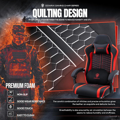 Dowinx Gaming Stuhl mit beheizter Massage Lendenwirbelstütze und Fußstütze, Gamer Stuhl High Back PC Stuhl - rot