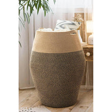 Großer Wäschekorb geflochten – Schwarz & Jute, 65cm hoch
