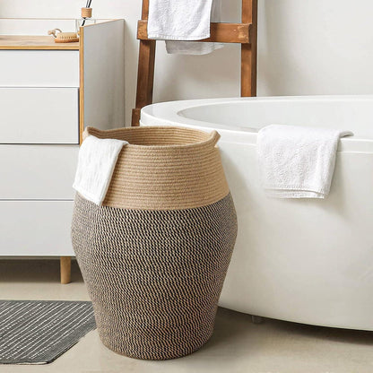Großer Wäschekorb geflochten – Schwarz & Jute, 65cm hoch