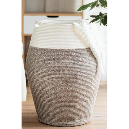 Großer Wäschekorb geflochten – 105L, Weiß & Braun