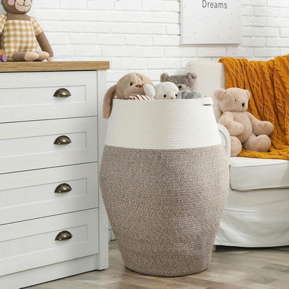 Großer Wäschekorb geflochten – 105L, Weiß & Braun